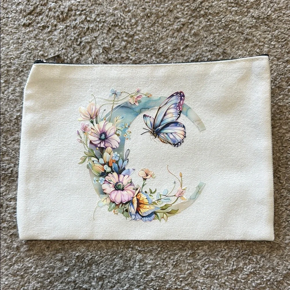 Floral Butterfly Canvas Pouch - Picture 1 of 5